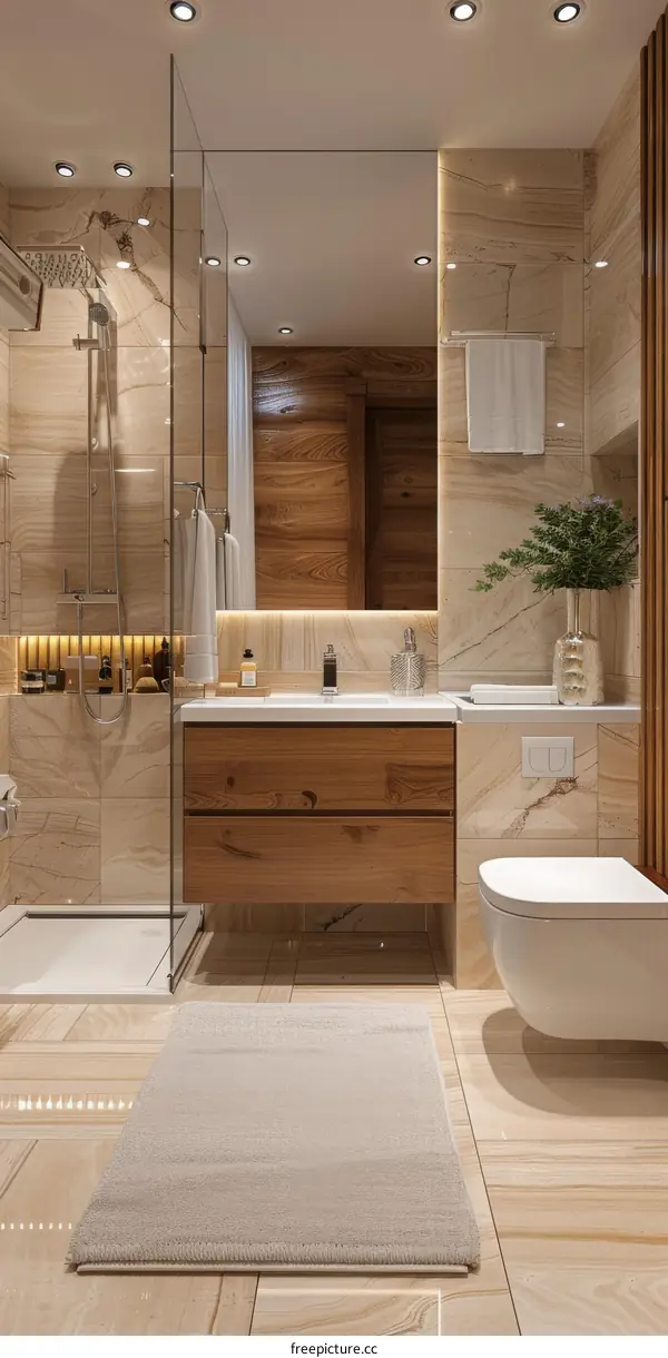 Modern Luxury Bathroom Design with Wooden Cabinets