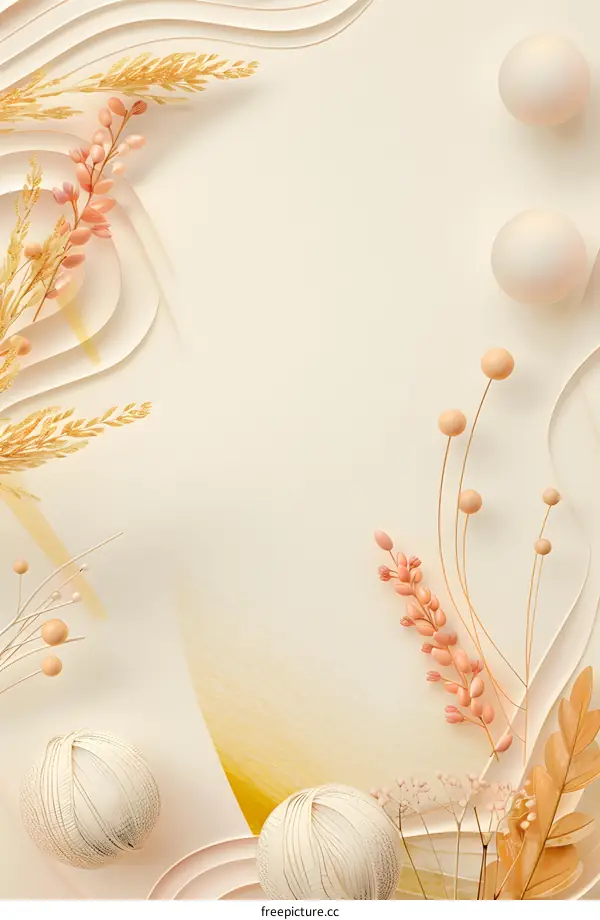 Abstract 3D Background with Dried Flowers and Spheres