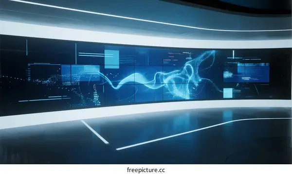 Futuristic Digital Control Room with Animated Data Visualization