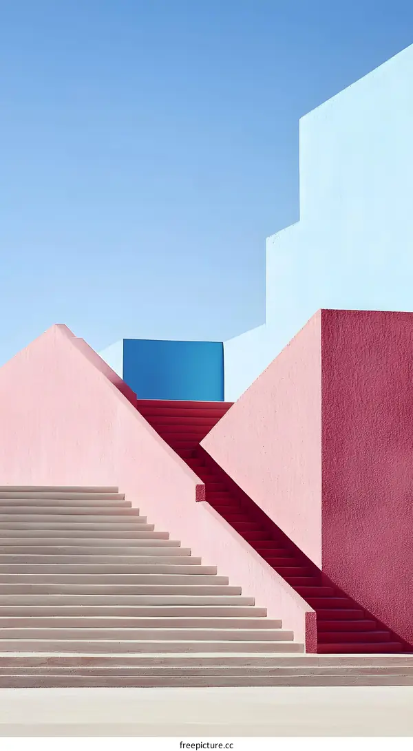 Minimalist Architecture with Pink and Blue Walls and Stairs