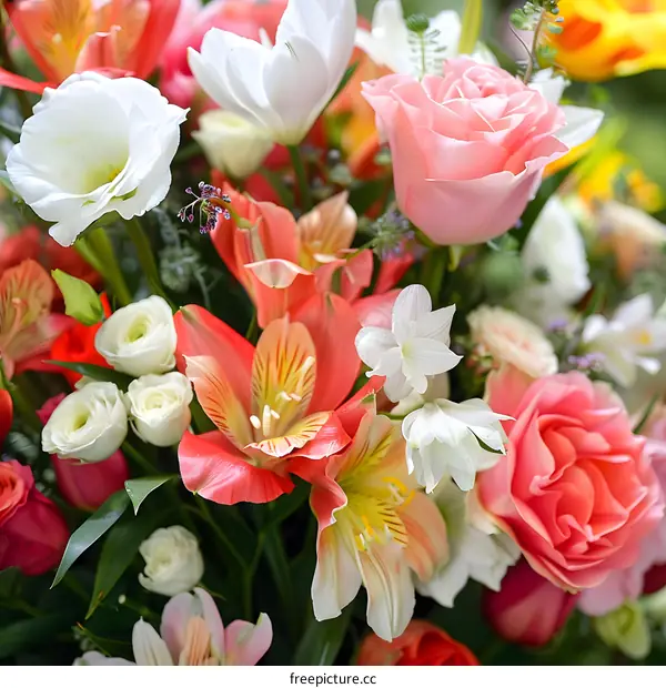 Beautiful Bouquet of Pink, White, and Red Flowers