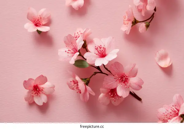 Delicate Pink Paper Cherry Blossoms on a Pastel Background