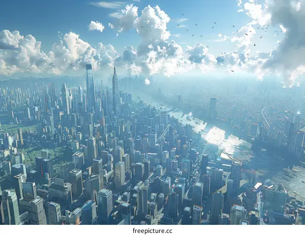 Futuristic Aerial View of a Metropolis Cityscape