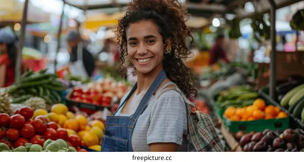 Portrait of a young woman working at a farmers market
