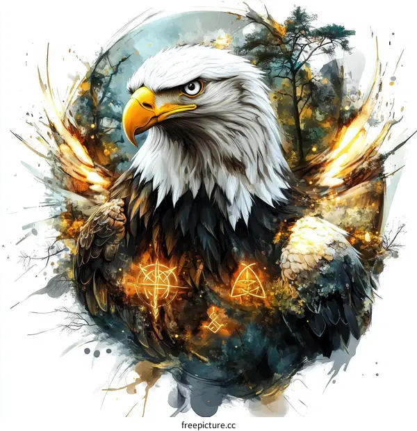 Majestic Eagle Illustration with Mystical Elements