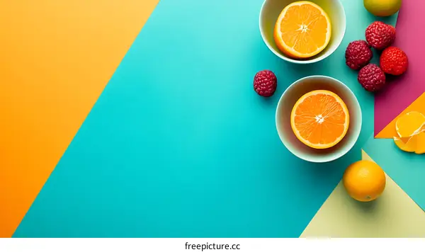 Colorful Fruit Still Life on Multicolored Background