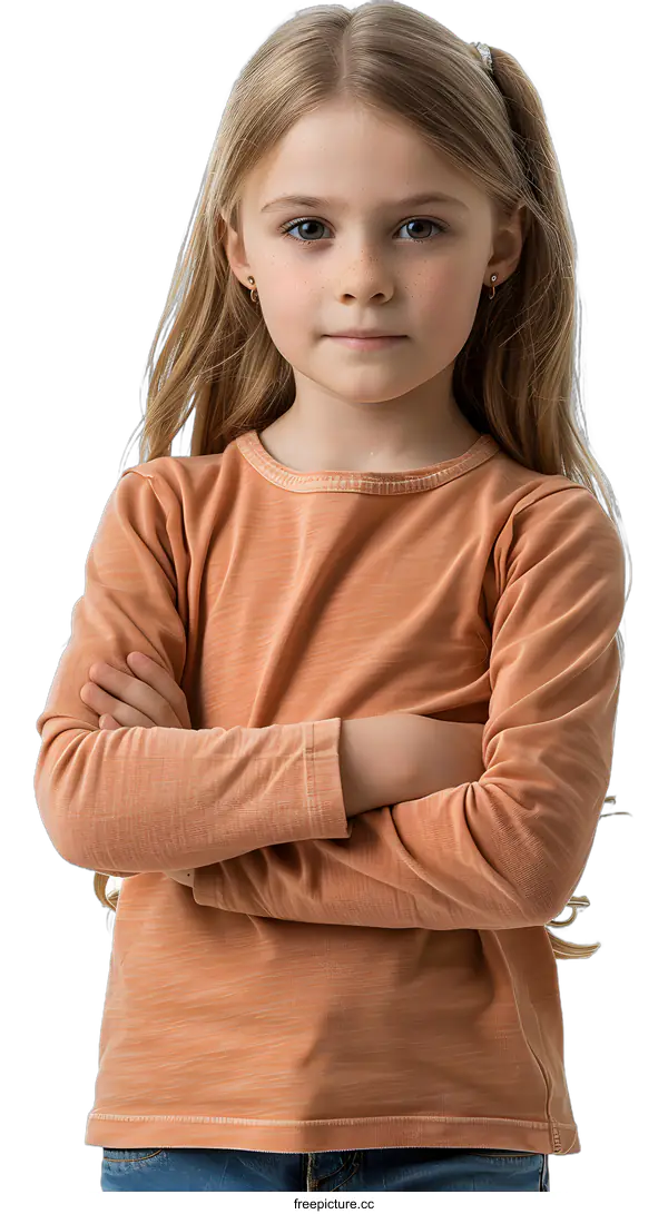 [Transparent Background PNG]Young Girl with Arms Crossed