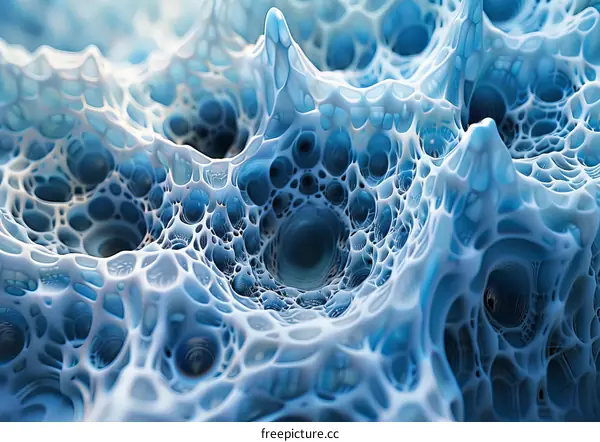 Abstract 3D Render of a Blue and White Cellular Structure