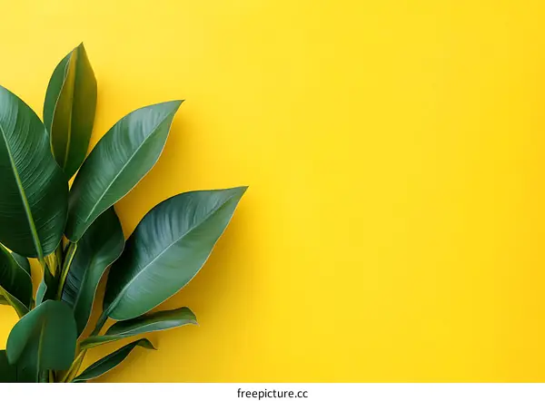 Green Leaves On Yellow Background