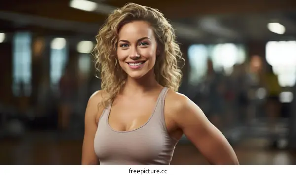 Portrait of a smiling young woman in a gym