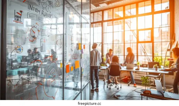 A group of people working together in an office