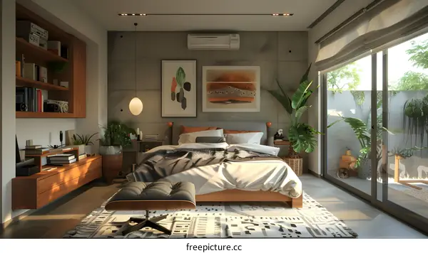 Modern Bedroom with Wooden Furniture and Natural Light