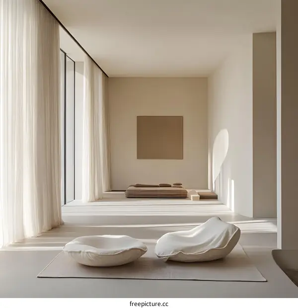 Minimalist Interior Design with Beige Tones and Large Windows
