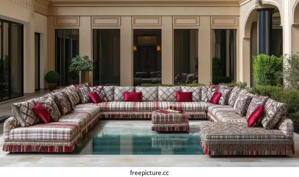 Luxurious Outdoor Sectional Sofa Set with Intricate Patterns