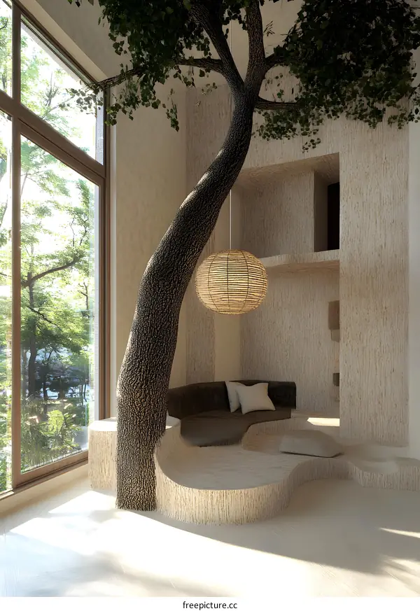 Modern Interior Design With A Tree Growing Through The Room