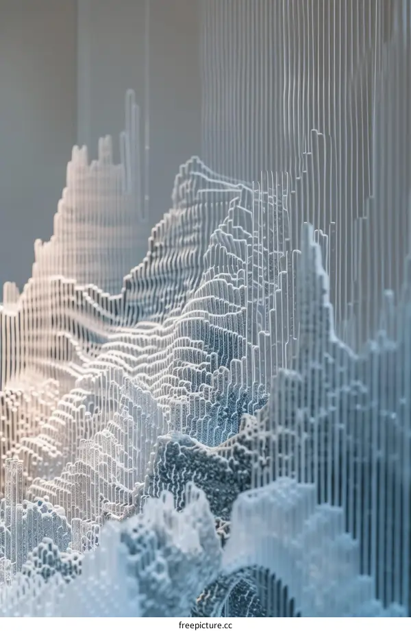 3D rendering of a mountain range made of stacked layers of acrylic glass