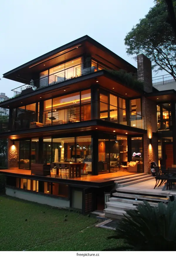 A Stunning 3-Story Modern House with a Pool