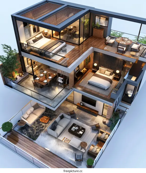 Modern Multi-Level Penthouse Floor Plan