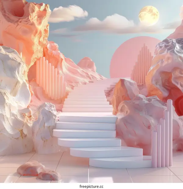 Abstract Pastel Pink Landscape Steps