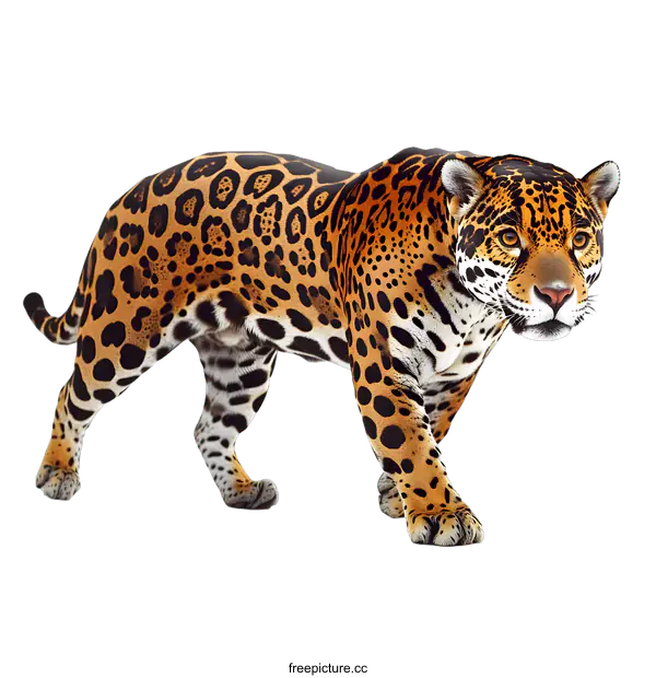 [Transparent Background PNG]Jaguar Walking on White Background
