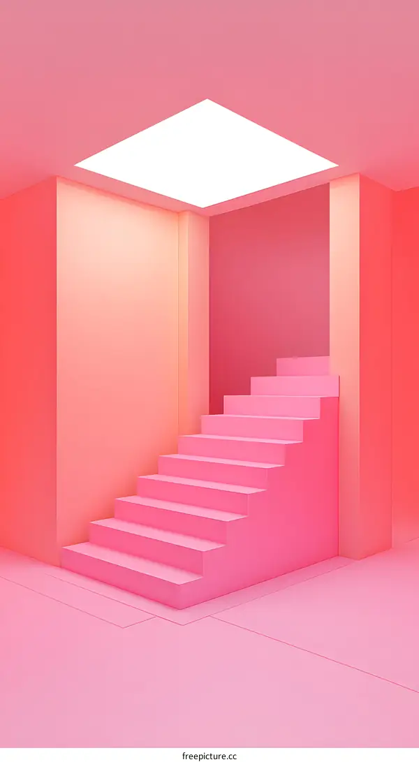 Minimalist Pink Room with Stairs and Light