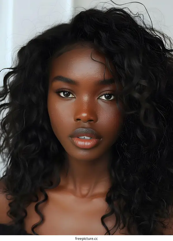 portrait of a beautiful black woman with curly hair