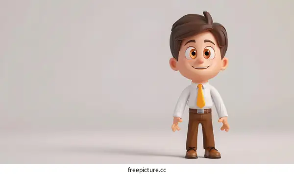 Smiling Cartoon Boy in Business Attire