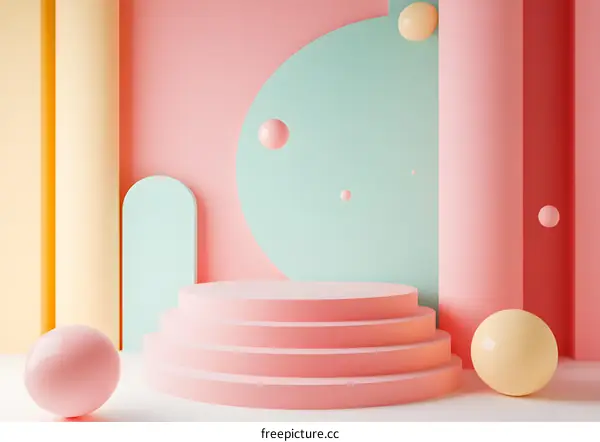 Pastel Colors Abstract 3D Background with Pink Platform
