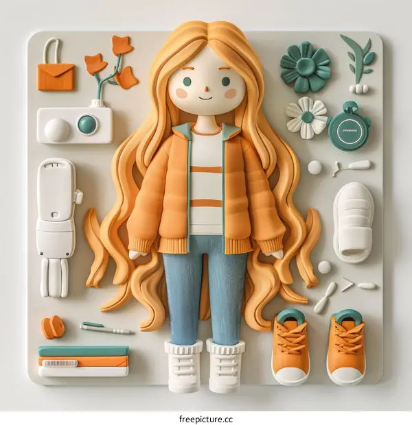 A Cute Girl with Autumnal Accessories in 3D Style