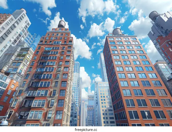 Looking up at skyscrapers in a big city