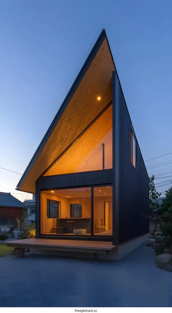 Modern Minimalist House with a Triangular Roof Design in Japan