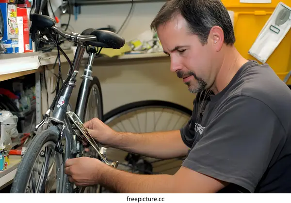 Man Working on Bike in Garage