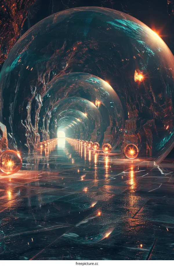 Futuristic Tunnel with Glowing Orbs