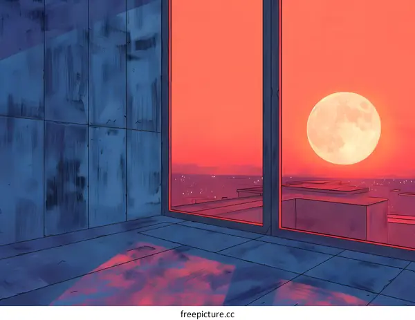 The setting sun shines through the window