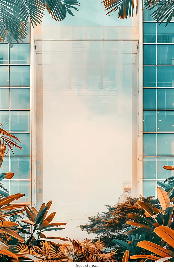 Modern Building with Tropical Plants and Sky View