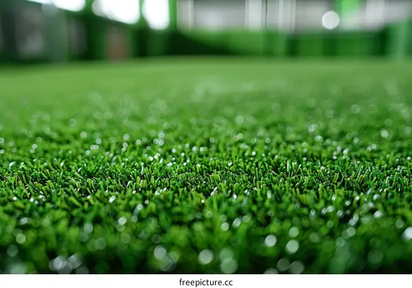Close-up of green artificial grass texture background