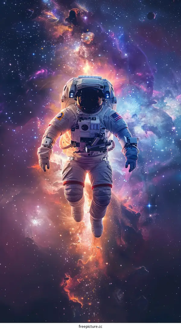 Astronaut in spacesuit floating in the vastness of space