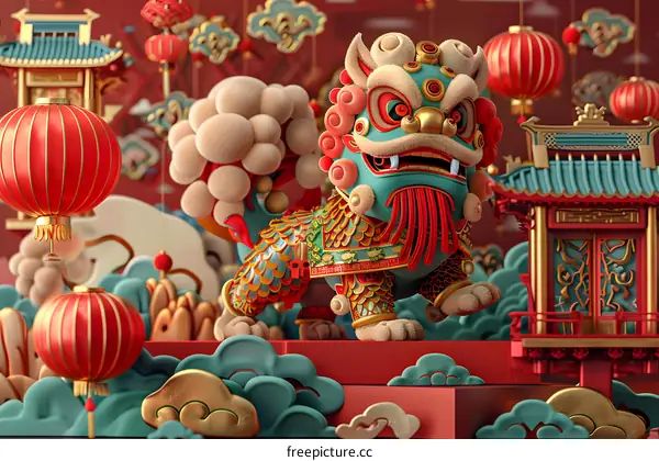 Lion Dance Celebrating the New Year