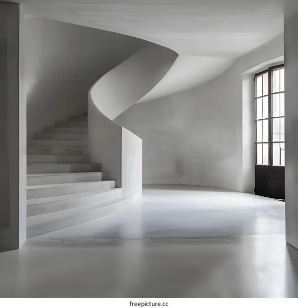 Modern Minimalist Interior Design with Spiral Staircase