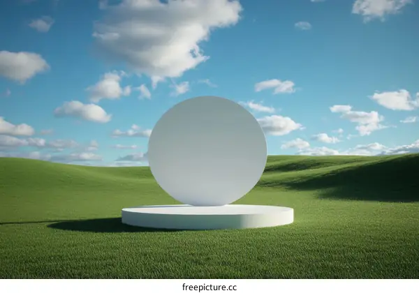 White Circle Display on Green Grassy Hill