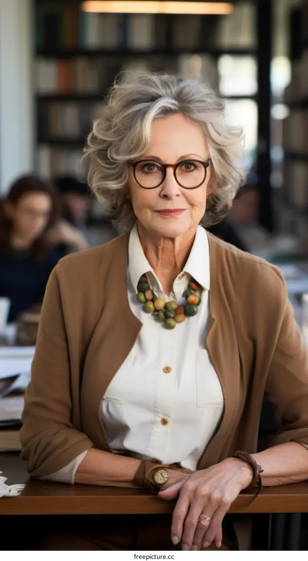 Portrait of a senior woman with gray hair and glasses