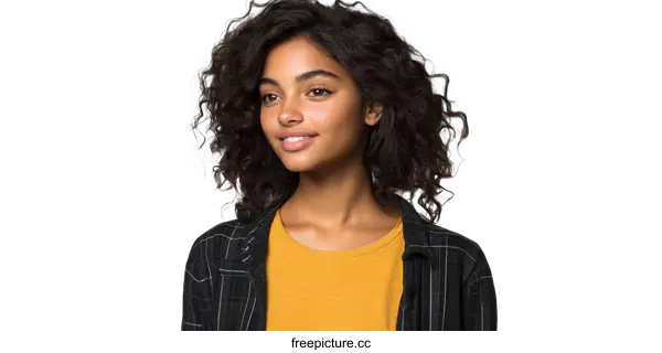 [Transparent Background PNG]Portrait of a Beautiful Woman with Curly Hair