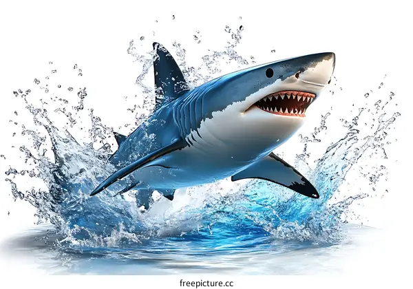 Great White Shark Jumping Out of Water