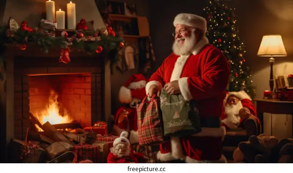 Santa Claus delivering presents on Christmas Eve