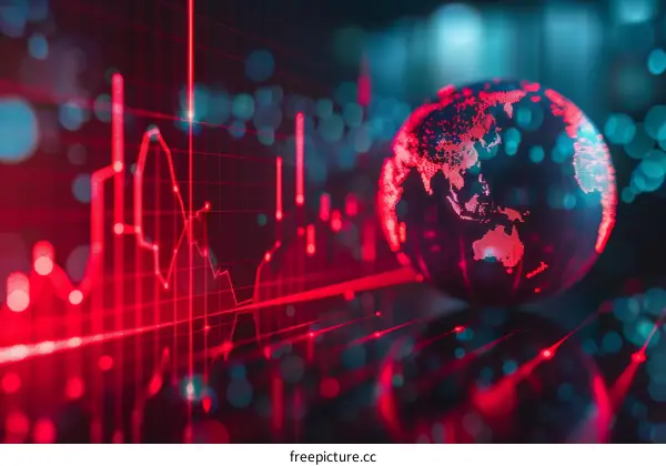 Red glowing globe with a graph in the background