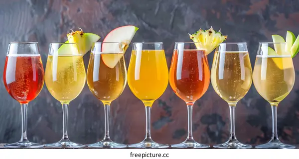 Assortment of Sparkling Drinks with Fruit Garnish