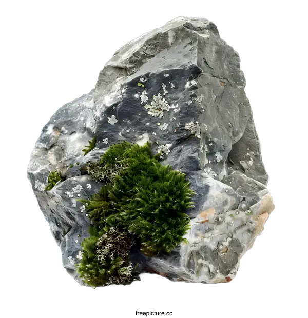 [Transparent Background PNG]Green Moss Growing On Grey Rock