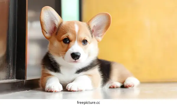 Adorable Pembroke Welsh Corgi Puppy Lying Down
