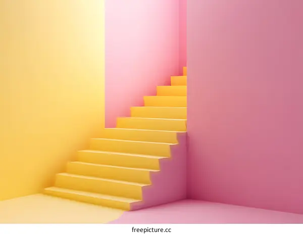 Abstract Yellow Stairs Minimalist Interior Design