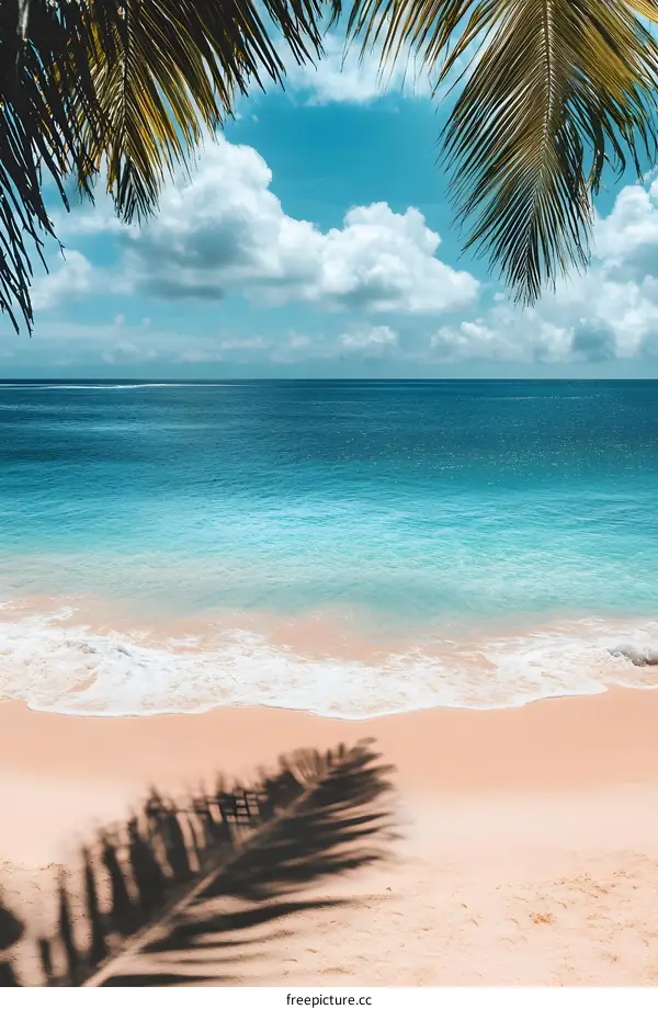 Tropical Beach Scene with Palm Tree Shadow on Sand